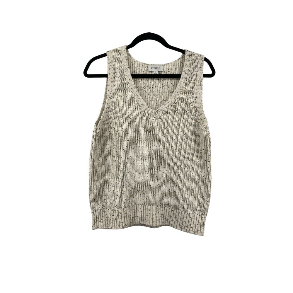 Evereve Sweater Vest Womens Medium Cream Speckled Knit V-Neck Tank Top Shell